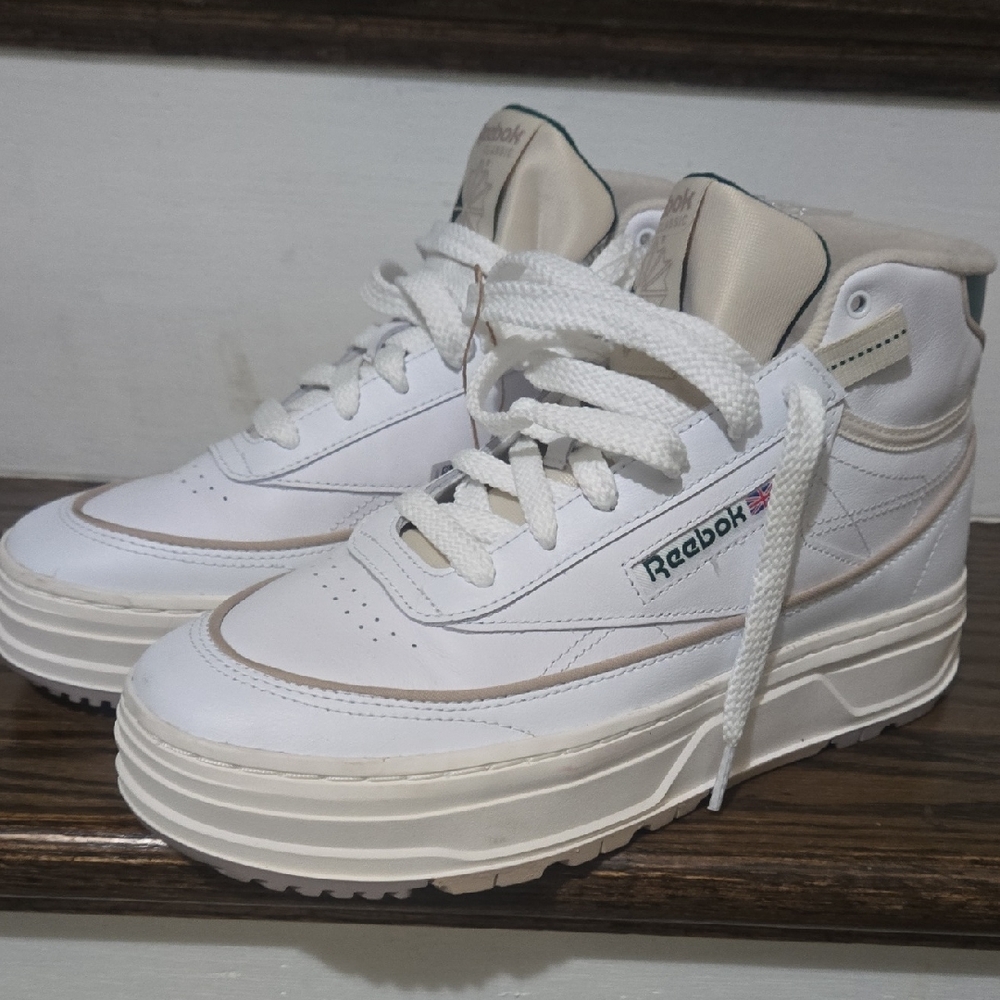 Reebok White and Cream Platform High-Top Sneakers 8.5